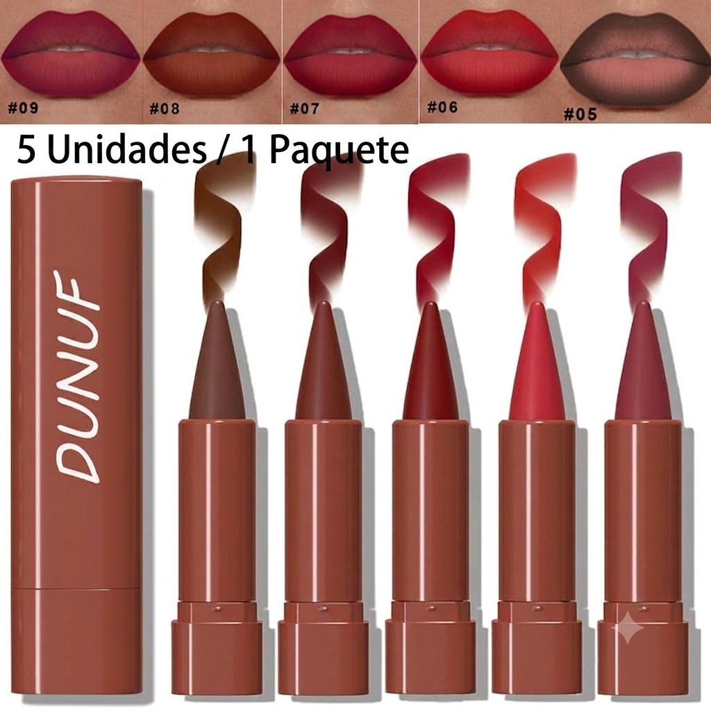 Paquete de 5 - Labial Mate Hidratante Resistente al Agua Alta Pigmentación Set
