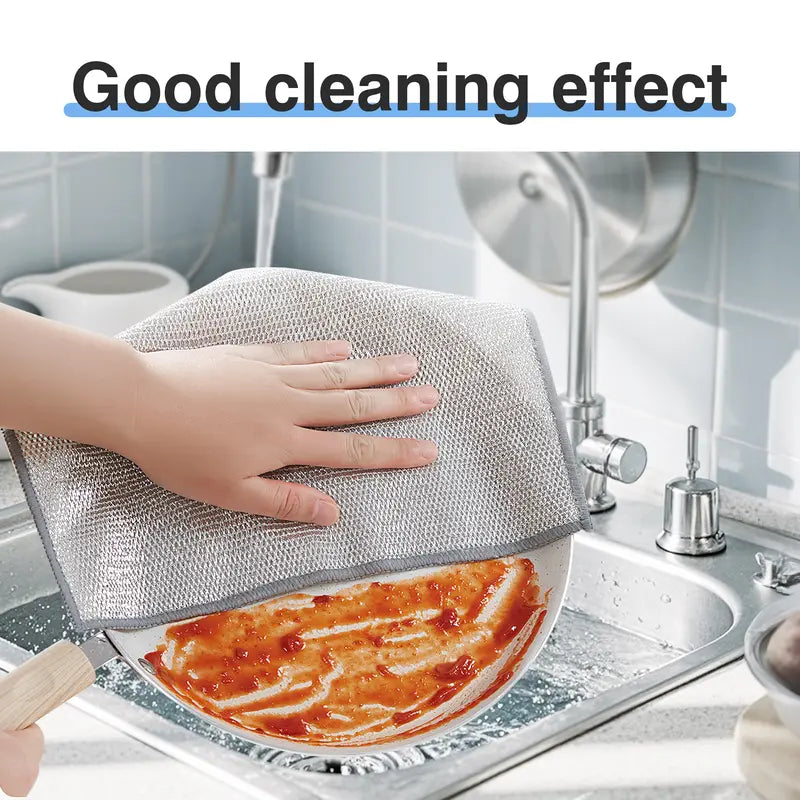 10 paños de cocina multiusos de alambre que no rayan, ideales para limpieza en seco y húmedo. Incluye estropajos metálicos de doble capa.