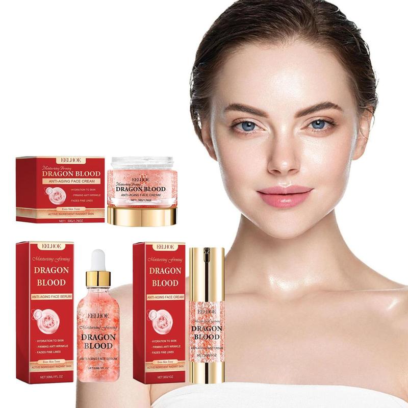Set de cuidado facial con extracto de sangre de dragón (3 productos), que incluye crema hidratante facial, sérum facial y crema reafirmante. Kit de cuidado de la piel hidratante para mujeres.