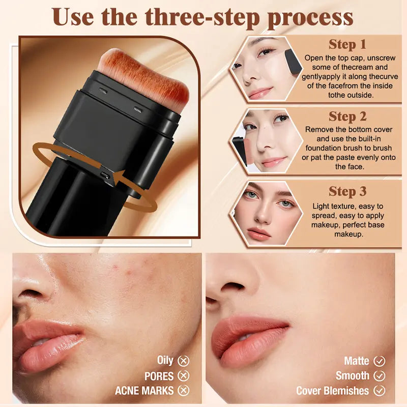 Cobertura Completa Base y Corrector Hidratante con Brocha Dual