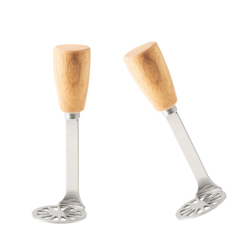 Juego de 2 mini machacadores de alto rendimiento para papas, aguacates y frijoles, mango de madera de acero inoxidable.