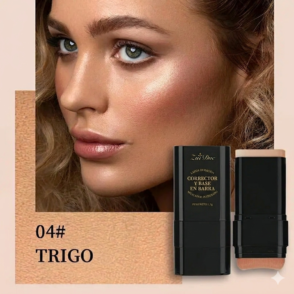 Cobertura Completa Base y Corrector Hidratante con Brocha Dual