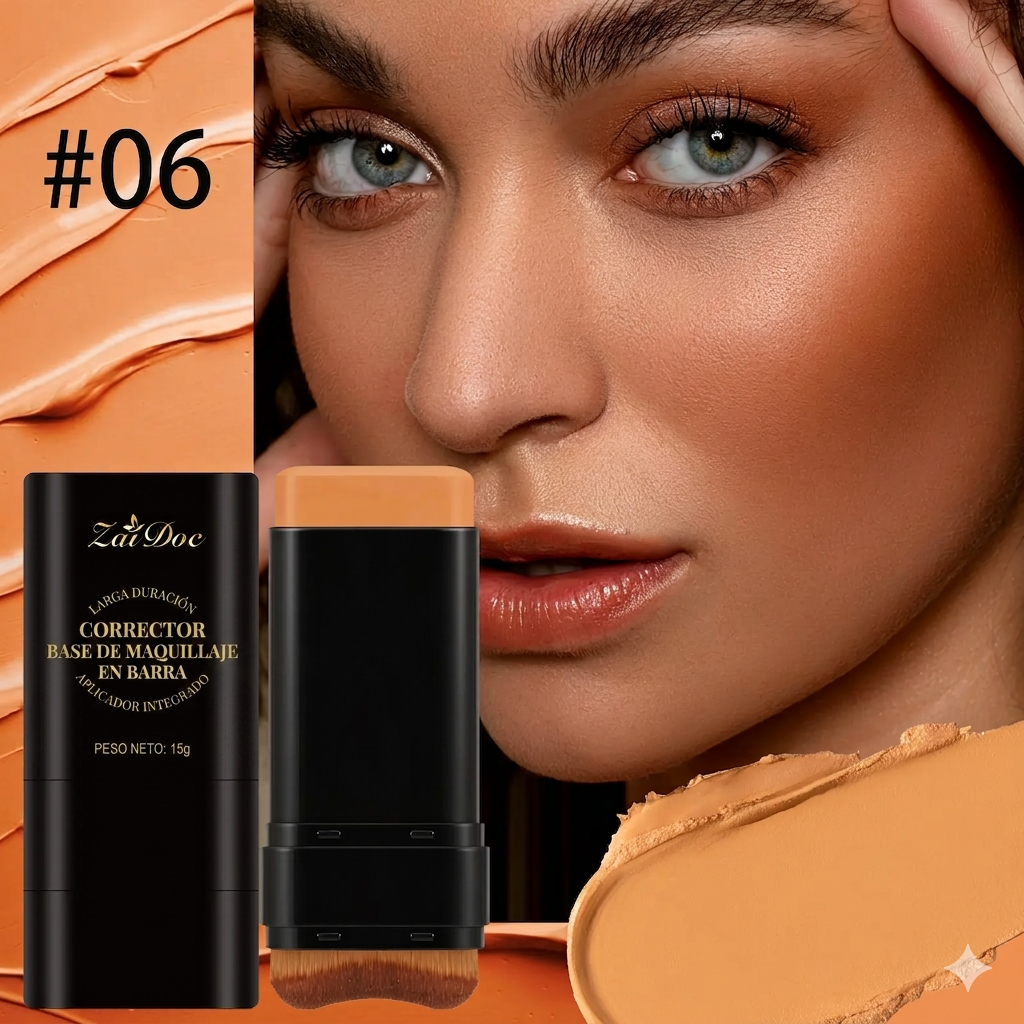 Cobertura Completa Base y Corrector Hidratante con Brocha Dual