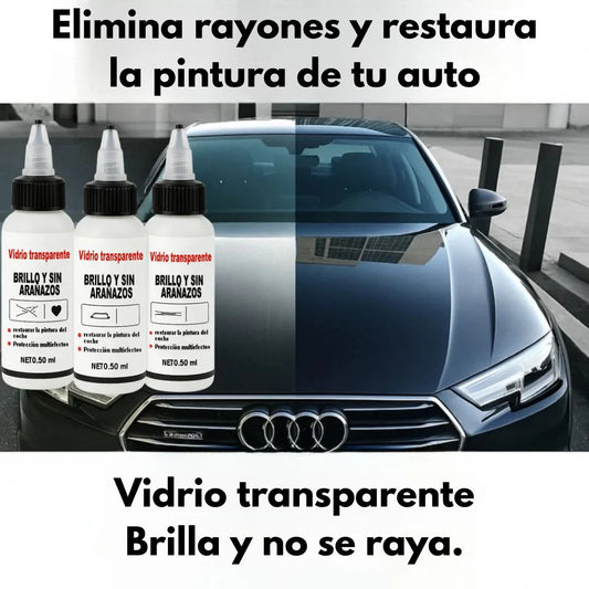 Vidrio transparente brillante y sin rayones (1 botella de 50ml + Esponja + Paño de microfibra)
