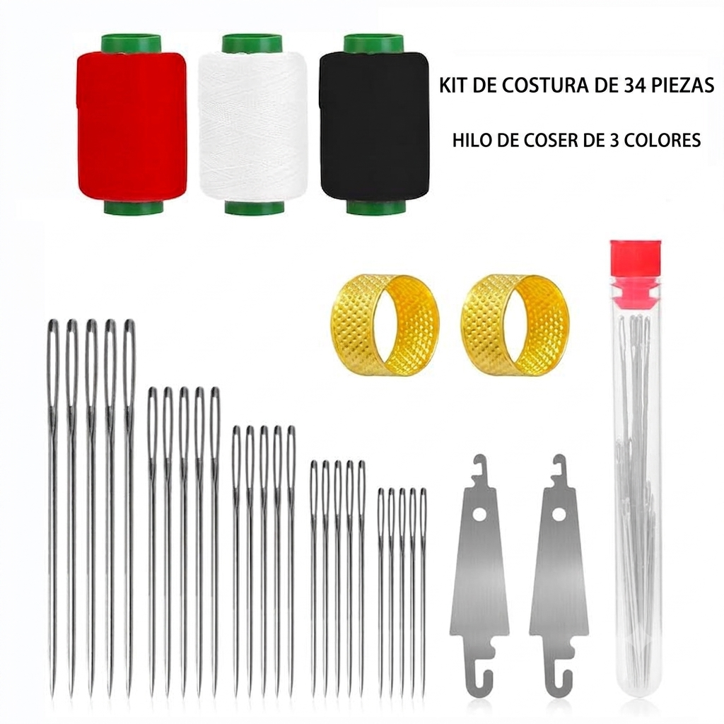 Kit de Costura Portátil con 34 Piezas para Reparaciones DIY