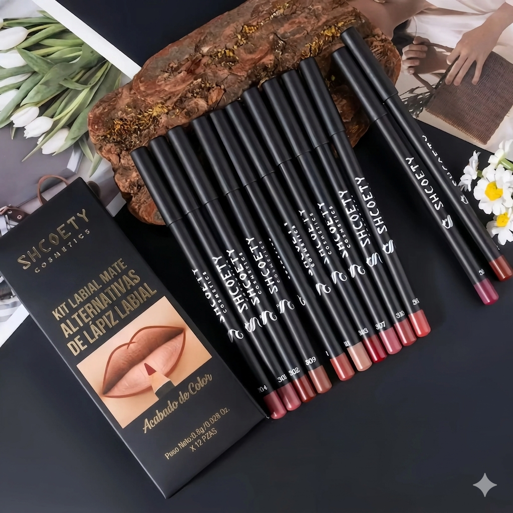 Larga Duración Lápiz Delineador de Labios Mate Set de 12 Piezas