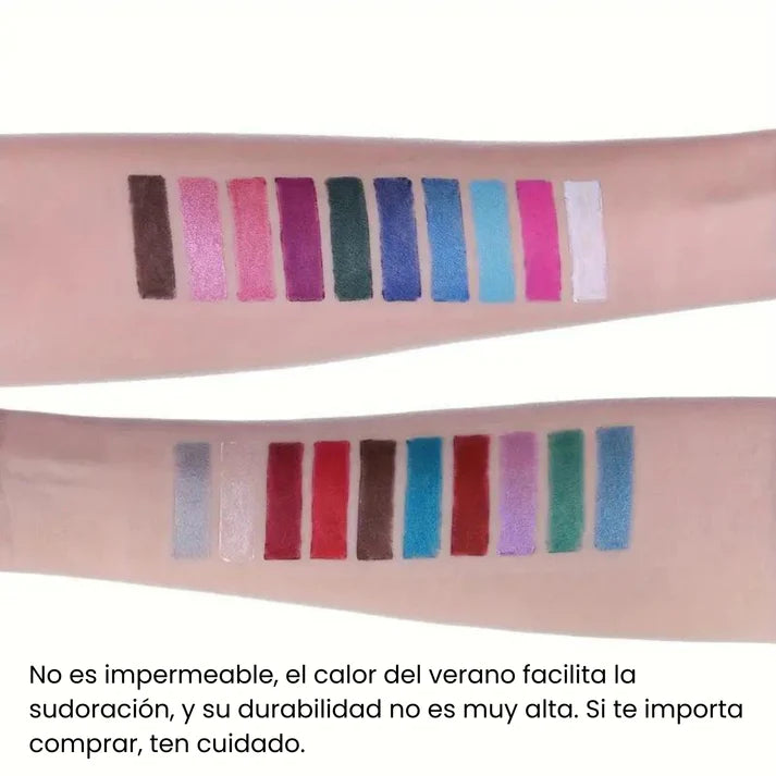 Set de 12 delineadores de ojos con purpurina, acabado brillante y resistente al agua