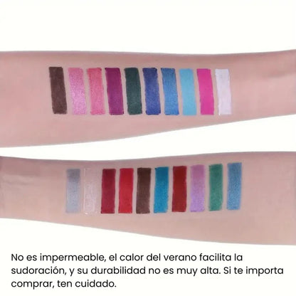 Set de 12 delineadores de ojos con purpurina, acabado brillante y resistente al agua