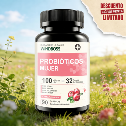 Cápsulas Probióticas Windboss Women's Private Care – 32 Cepas con Arándano y Vitamina C (90 Cápsulas) 【MES DE LA MUJER】