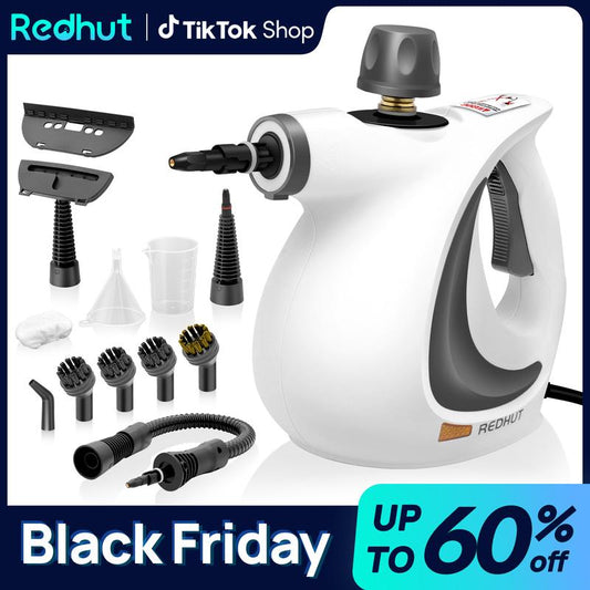 REDHUT Limpiador a Vapor Portátil 12 Accesorios, Alta Presión y Ecológico, Desodorización y Desinfección en Hogar, Cocina y Baño