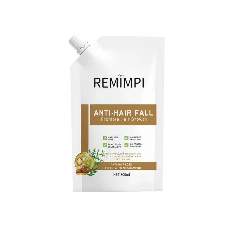REMIMPI Champú anticaída, tratamiento para la caída del cabello, control de aceite, anticaspa, cuidado capilar, ginseng, jengibre, ayuda al crecimiento del cabello, jojoba, avena, repara, reduce la caída del cabello