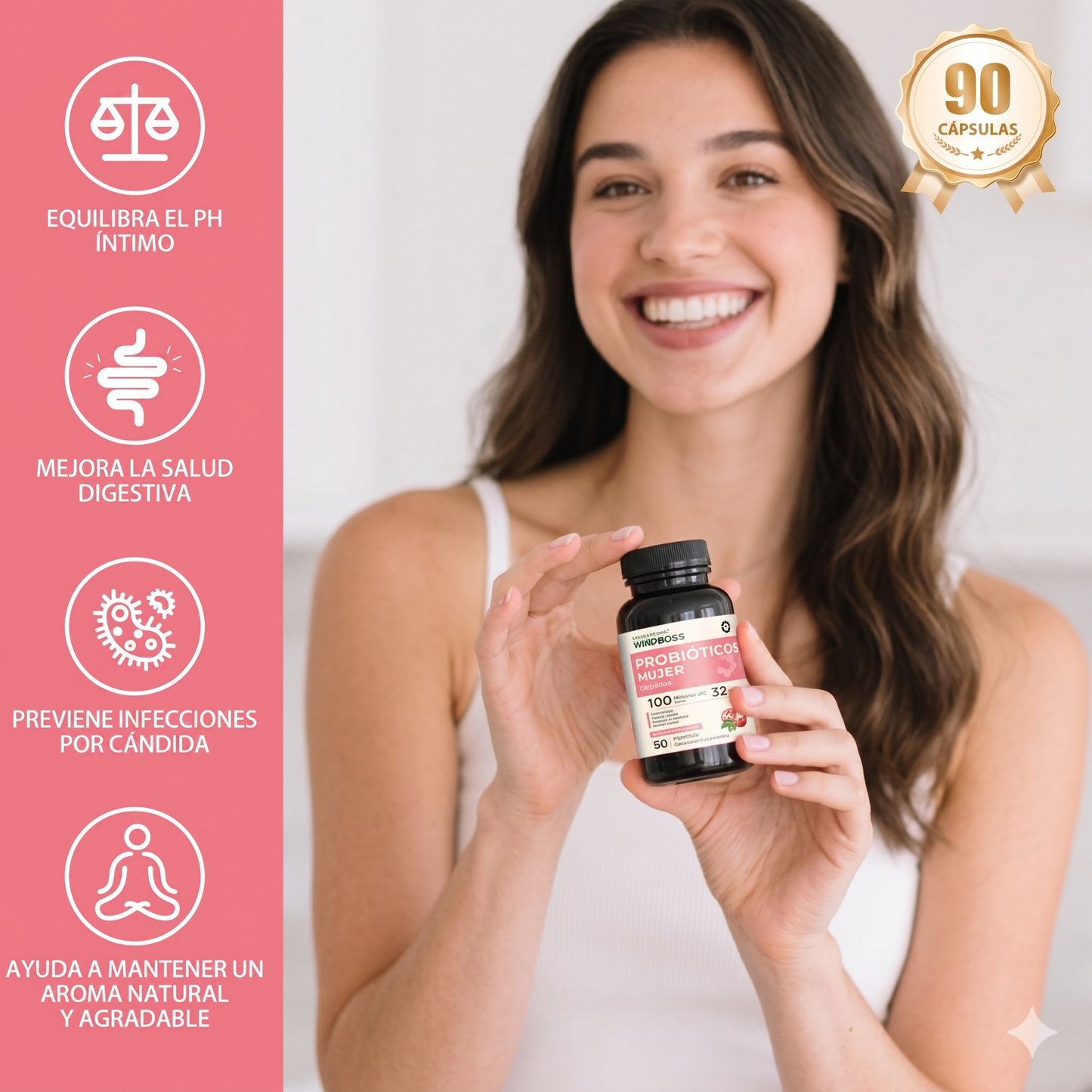 Cápsulas Probióticas Windboss Women's Private Care – 32 Cepas con Arándano y Vitamina C (90 Cápsulas) 【MES DE LA MUJER】