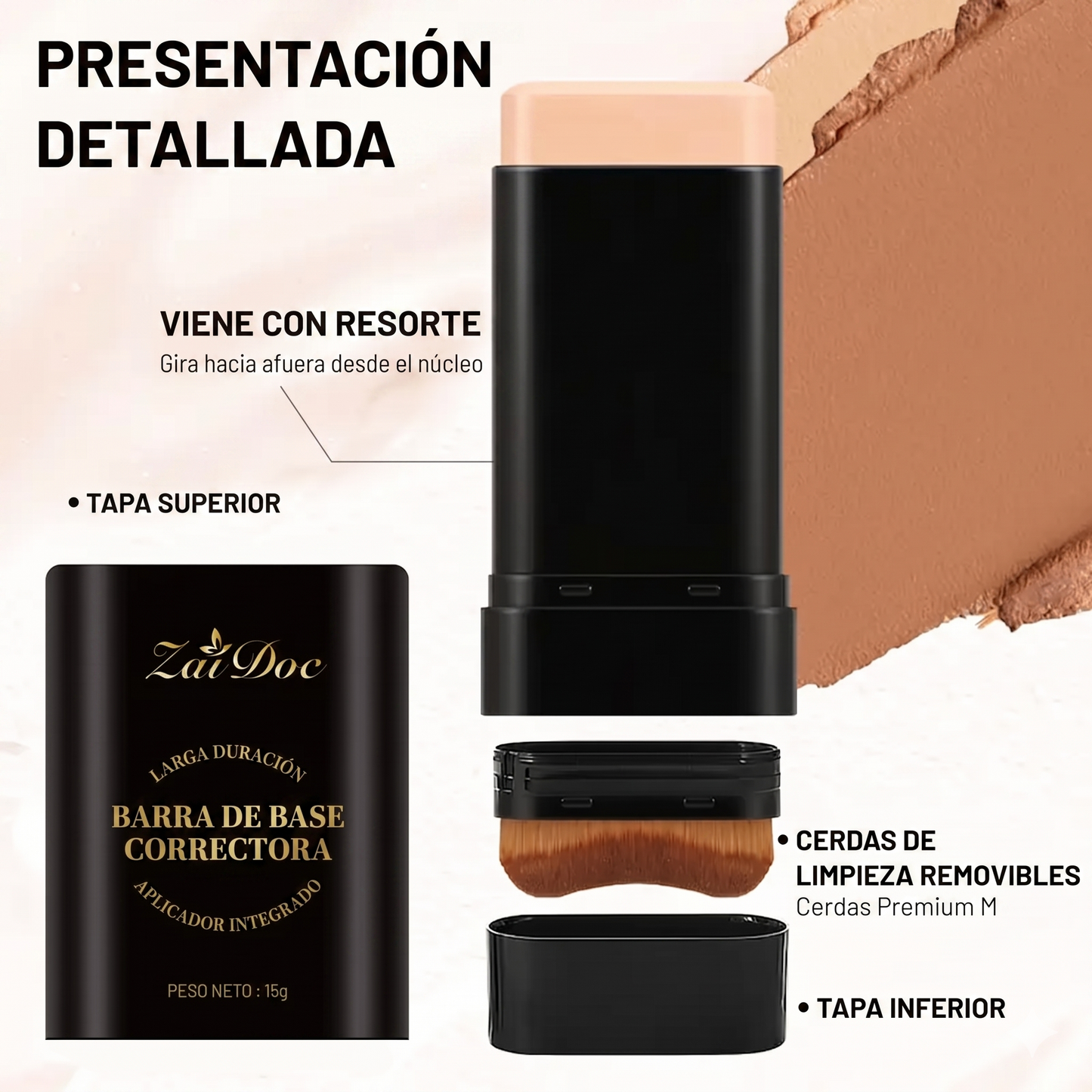 Cobertura Completa Base y Corrector Hidratante con Brocha Dual