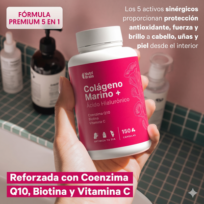 Colágeno Marino + Ácido Hialurónico de NutriBrain – Piel Radiante, Articulaciones y Cabello