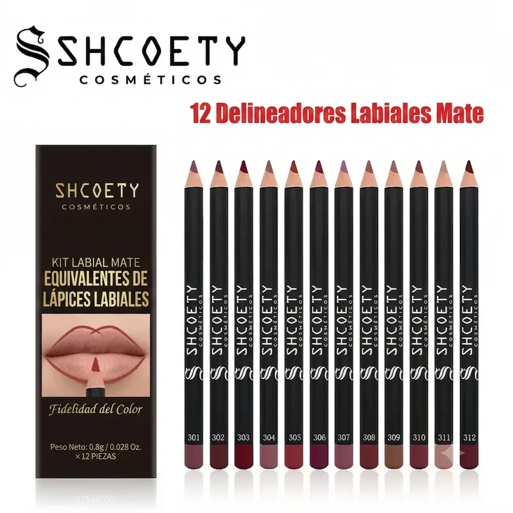 Larga Duración Lápiz Delineador de Labios Mate Set de 12 Piezas