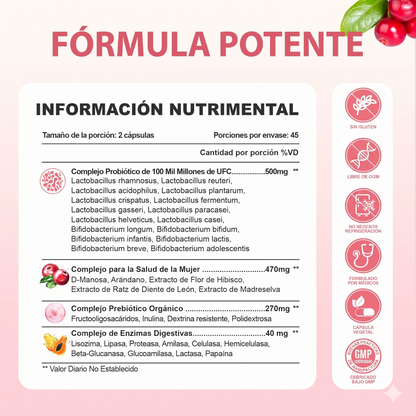 Cápsulas Probióticas Windboss Women's Private Care – 32 Cepas con Arándano y Vitamina C (90 Cápsulas) 【MES DE LA MUJER】