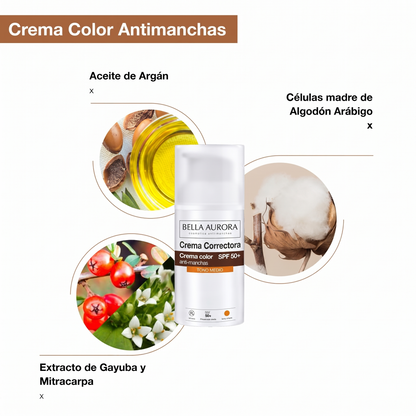 Bella Aurora CC Cream Antimanchas SPF 50+ con Color – Tono Claro / Medio / Extracubriente (30ml)