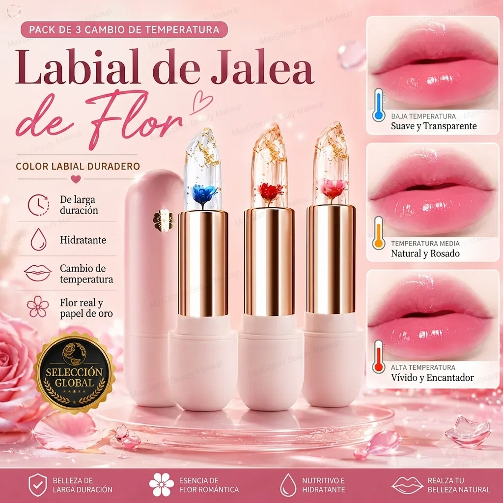 Paquete de 3 - Labial Hidratante Cambia Color Transparente Resistente Agua