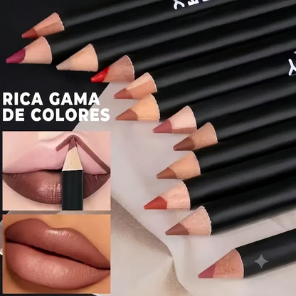 Larga Duración Lápiz Delineador de Labios Mate Set de 12 Piezas