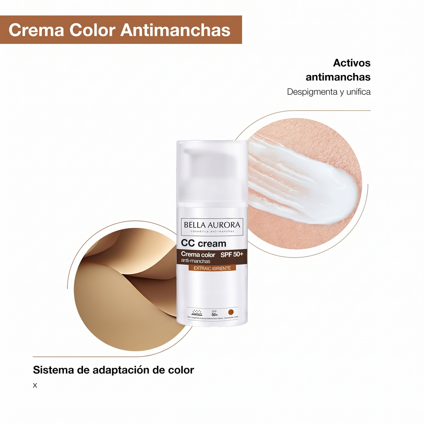 Bella Aurora CC Cream Antimanchas SPF 50+ con Color – Tono Claro / Medio / Extracubriente (30ml)