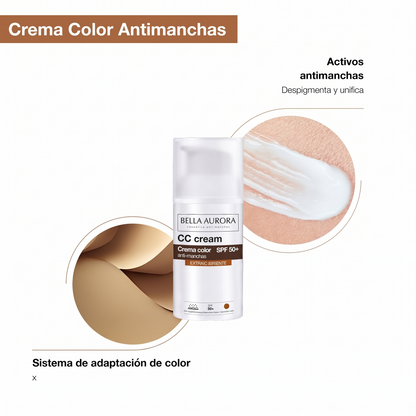 Bella Aurora CC Cream Antimanchas SPF 50+ con Color – Tono Claro / Medio / Extracubriente (30ml)
