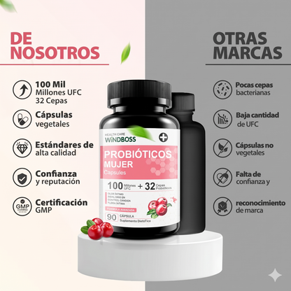 Cápsulas Probióticas Windboss Women's Private Care – 32 Cepas con Arándano y Vitamina C (90 Cápsulas) 【MES DE LA MUJER】