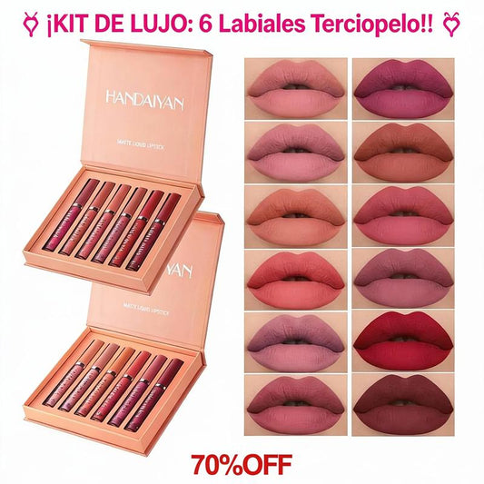Alta Pigmentación Set De 6 Labiales Mate Textura Terciopelo