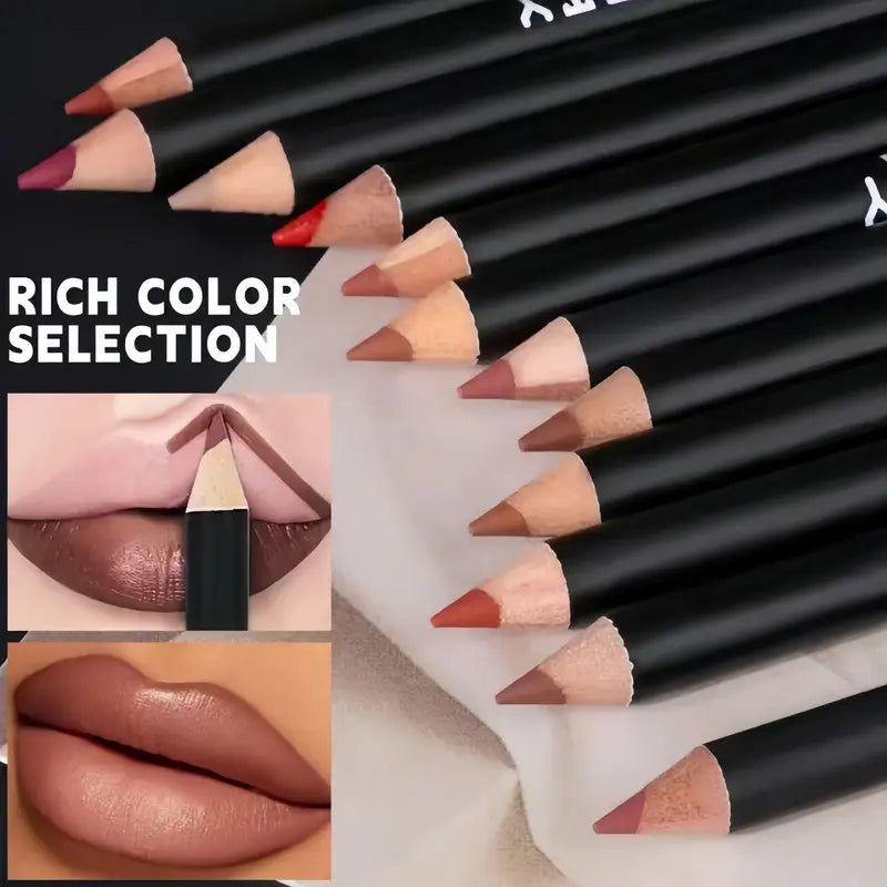 Larga Duración Lápiz Delineador de Labios Mate Set de 12 Piezas