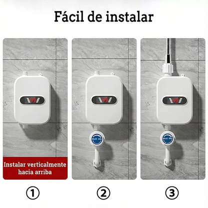 Calentador de agua eléctrico instantáneo de 3500 W con cabezal de ducha, pantalla LCD, agua caliente instantánea, fácil instalación para baños, cocinas y autocaravanas, acero inoxidable blanco