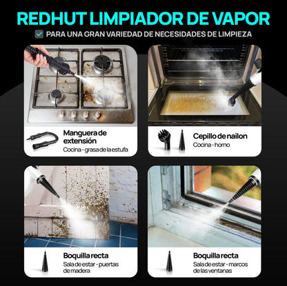 REDHUT Limpiador a Vapor Portátil 12 Accesorios, Alta Presión y Ecológico, Desodorización y Desinfección en Hogar, Cocina y Baño
