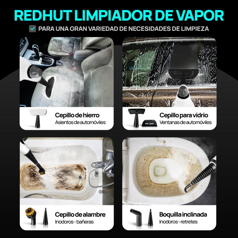 REDHUT Limpiador a Vapor Portátil 12 Accesorios, Alta Presión y Ecológico, Desodorización y Desinfección en Hogar, Cocina y Baño