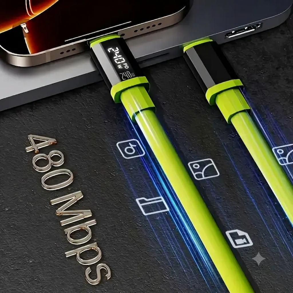 Carga Rápida Cable 240W Compatible Apple y Type-C Smartphone
