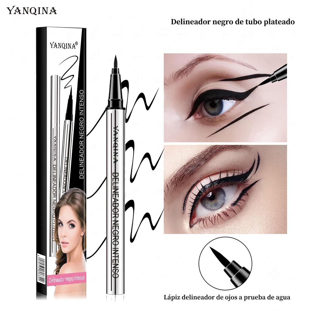 Color Negro - Delineador Ligero Resistente Al Agua Textura Cremosa Vegano