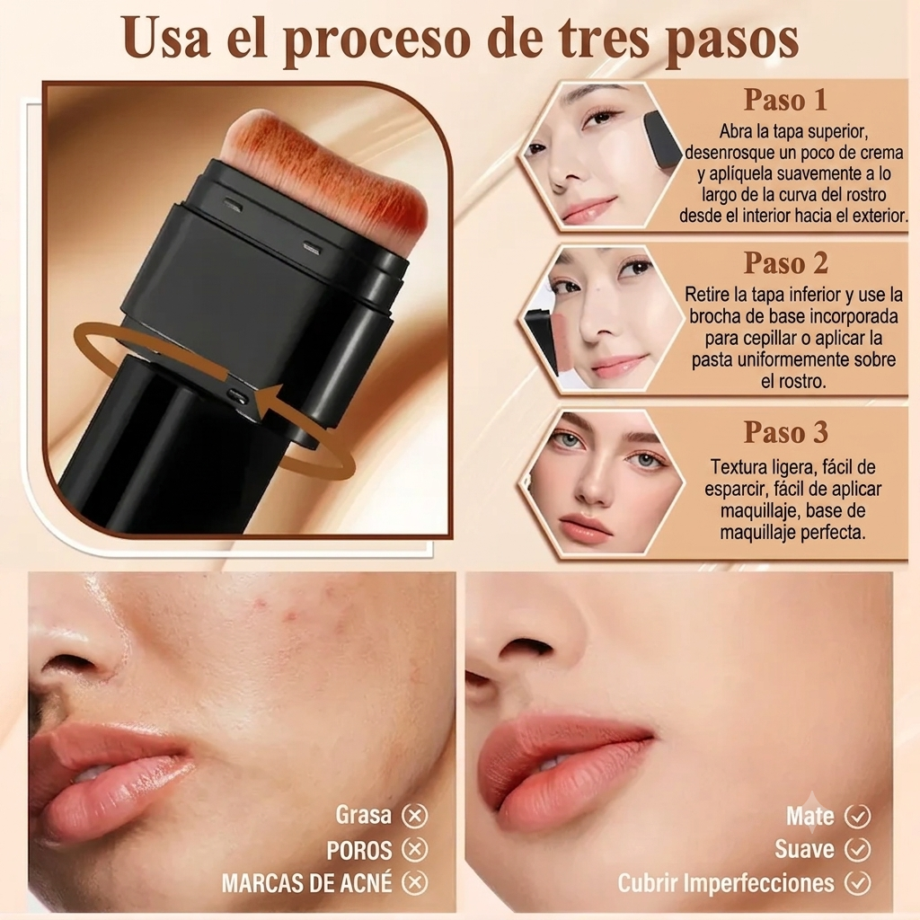 Cobertura Completa Base y Corrector Hidratante con Brocha Dual