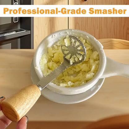 Juego de 2 mini machacadores de alto rendimiento para papas, aguacates y frijoles, mango de madera de acero inoxidable.