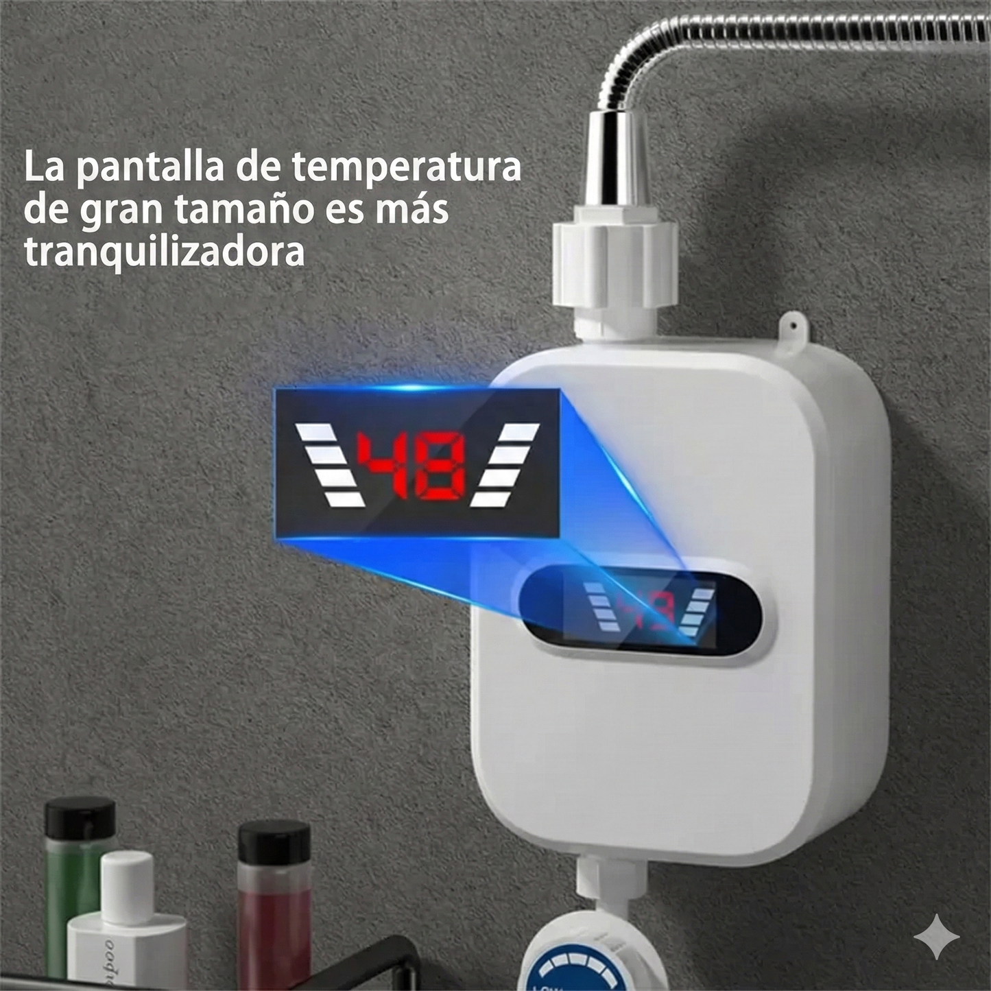 Calentador de agua eléctrico instantáneo de 3500 W con cabezal de ducha, pantalla LCD, agua caliente instantánea, fácil instalación para baños, cocinas y autocaravanas, acero inoxidable blanco