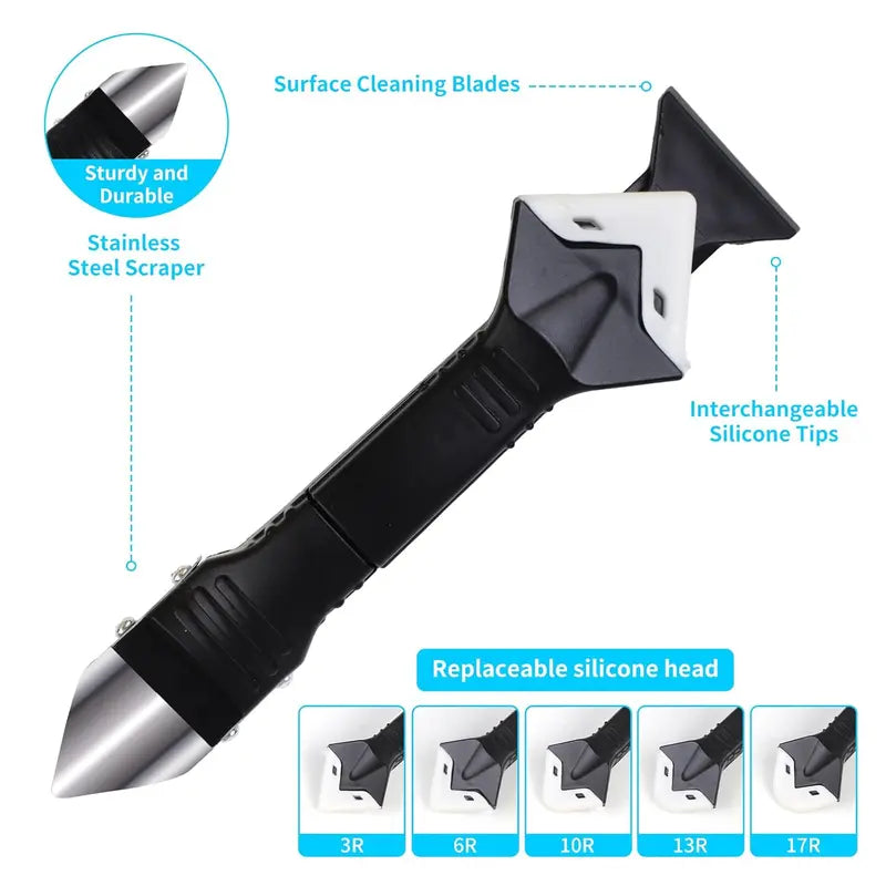11 herramientas de silicona para calafateo, 3 en 1, para quitar lechada (cabezal de acero inoxidable) y raspador para lechada, para cocina, baño y ventanas.