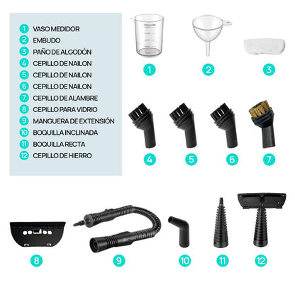 REDHUT Limpiador a Vapor Portátil 12 Accesorios, Alta Presión y Ecológico, Desodorización y Desinfección en Hogar, Cocina y Baño