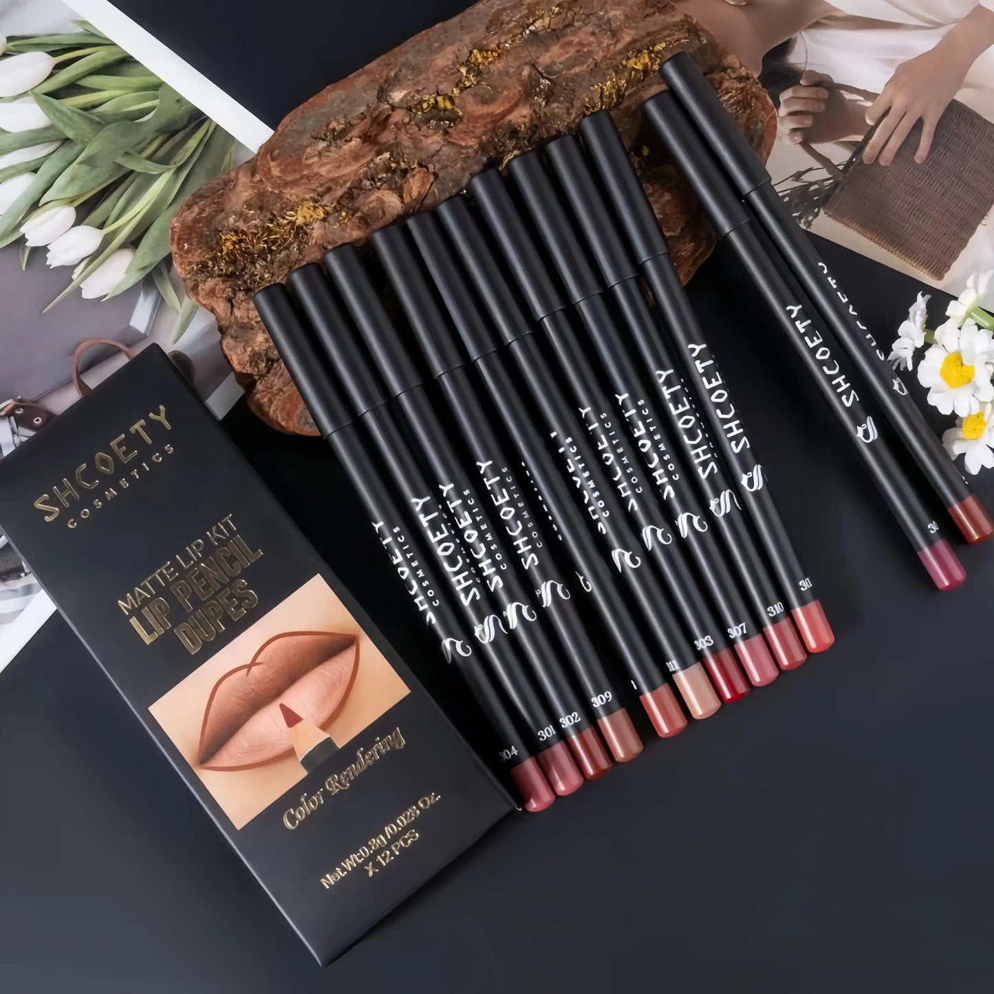Larga Duración Lápiz Delineador de Labios Mate Set de 12 Piezas