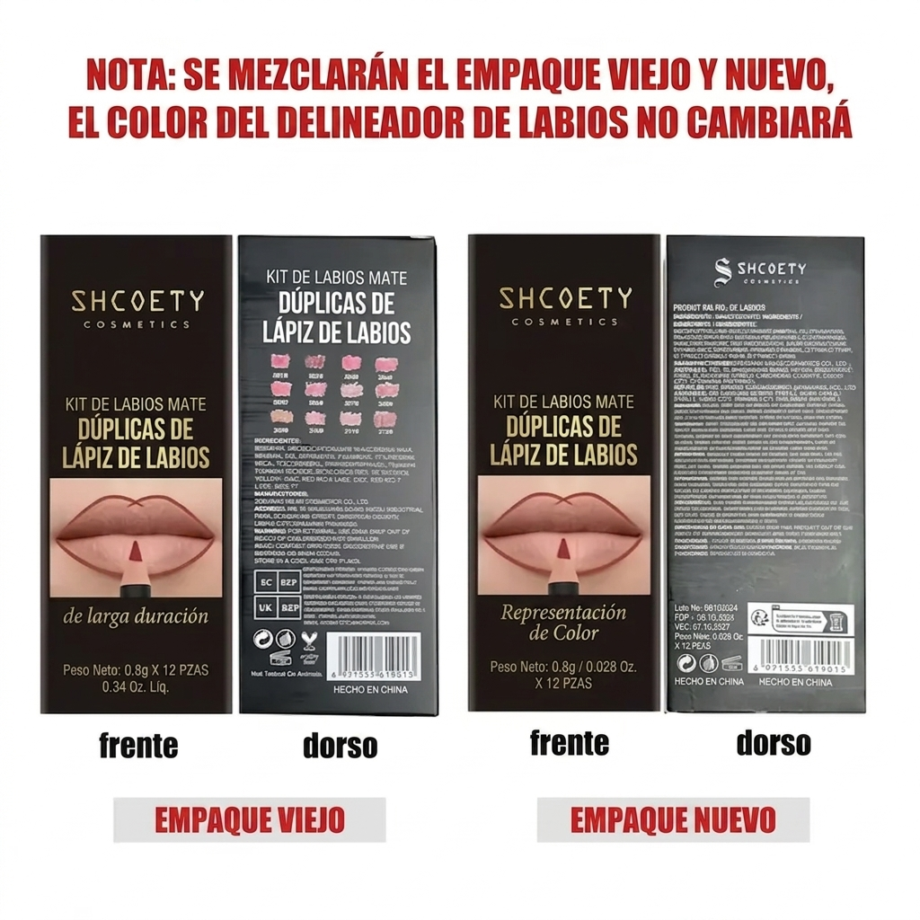 Larga Duración Lápiz Delineador de Labios Mate Set de 12 Piezas
