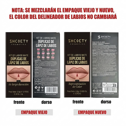 Larga Duración Lápiz Delineador de Labios Mate Set de 12 Piezas