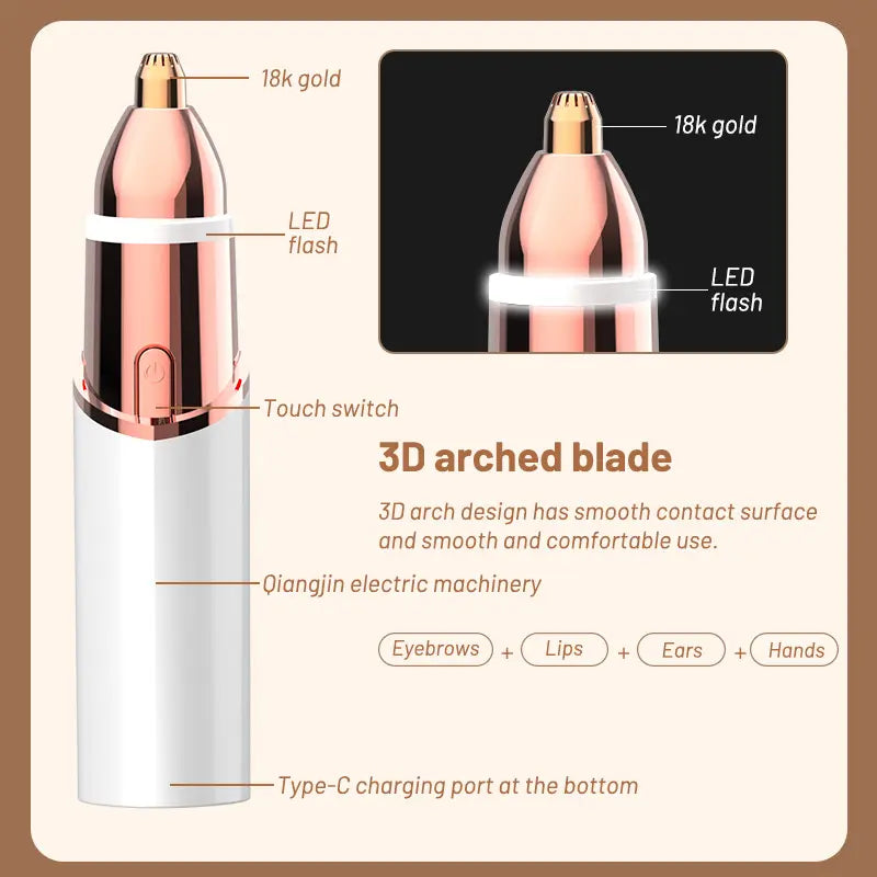 Recortadora 2 en 1 de vello facial y cejas, recortadora eléctrica de cejas, herramienta de depilación para labios, rostro y cuerpo, herramienta para el cuidado del vello facial, afeitadora eléctrica para mujer, depiladora de cejas y cejas