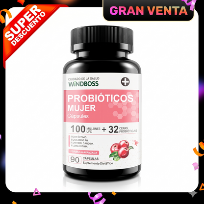 Cápsulas Probióticas Windboss Women's Private Care – 32 Cepas con Arándano y Vitamina C (90 Cápsulas) 【MES DE LA MUJER】