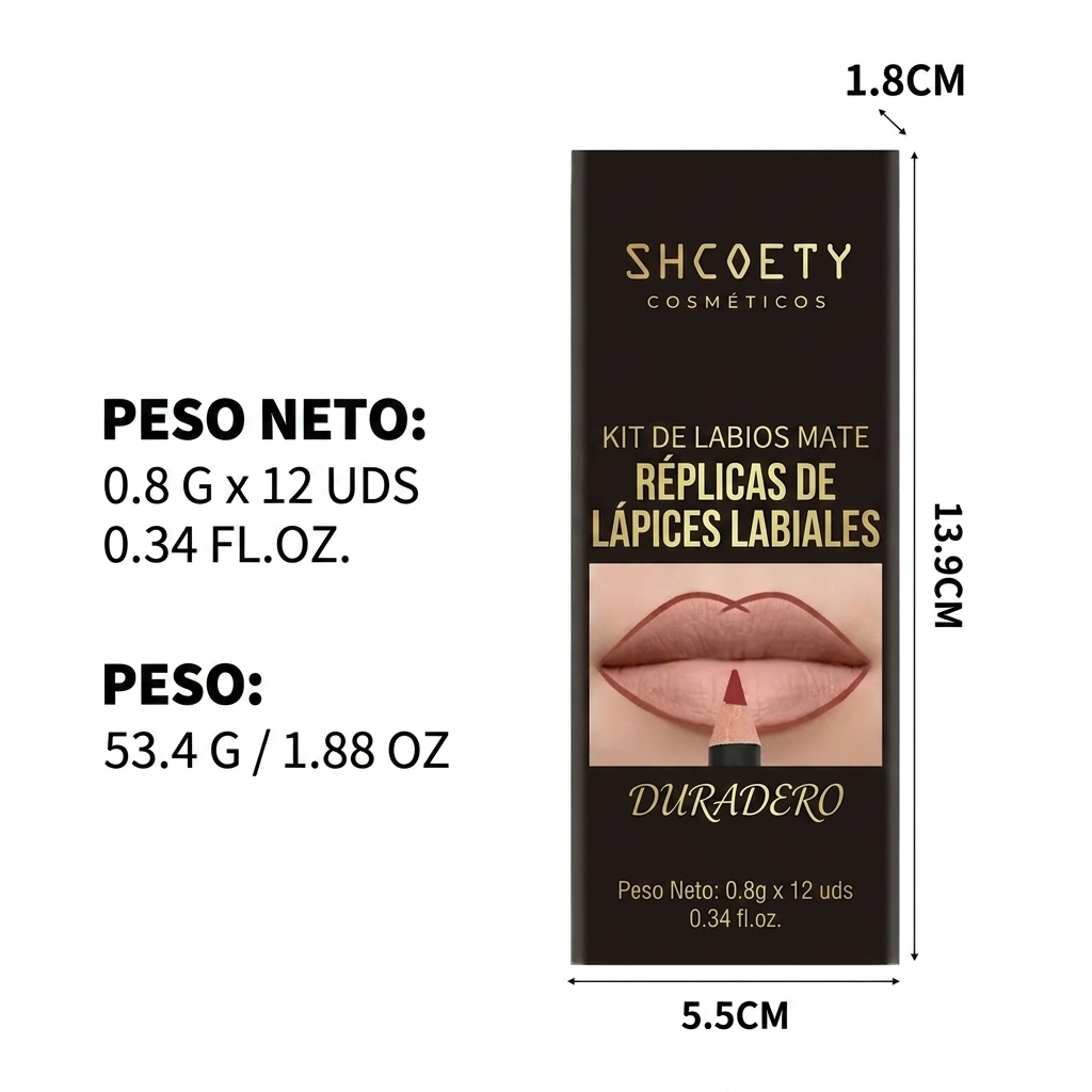 Larga Duración Lápiz Delineador de Labios Mate Set de 12 Piezas