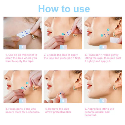 120 parches de estiramiento facial – Tiras de levantamiento de fuerte adherencia|Cinta invisible para el contorno de la cara|Reafirmante del cuello y la línea de la mandíbula|Parches transpirables en forma de V para maquillaje