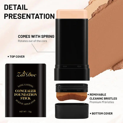 Cobertura Completa Base y Corrector Hidratante con Brocha Dual