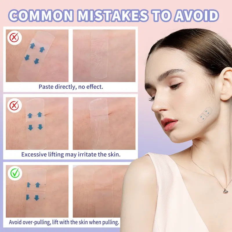 120 parches de estiramiento facial – Tiras de levantamiento de fuerte adherencia|Cinta invisible para el contorno de la cara|Reafirmante del cuello y la línea de la mandíbula|Parches transpirables en forma de V para maquillaje