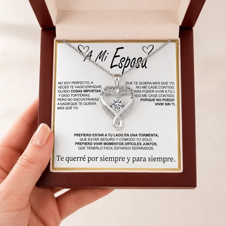"A Mi Esposa" Collar Corazón Para Siempre en plata pura