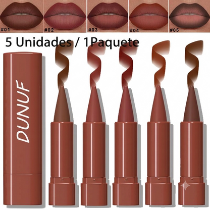 Paquete de 5 - Labial Mate Hidratante Resistente al Agua Alta Pigmentación Set