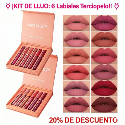 Set Profesional de 6 Labiales Mate – Textura Terciopelo de Alta Pigmentación y Larga Duración